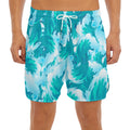 Blue Surfing Wave Pattern Print Men's Split Running Shorts