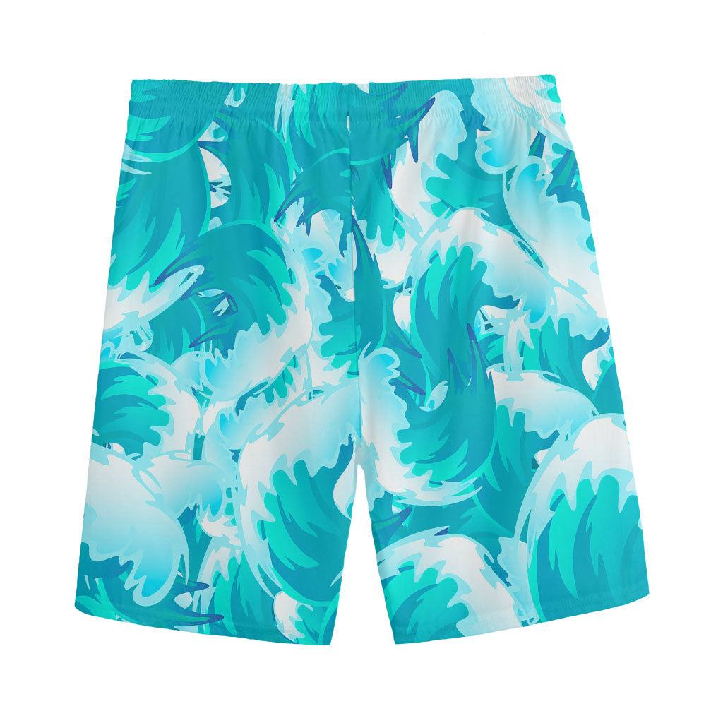 Blue Surfing Wave Pattern Print Men's Sports Shorts