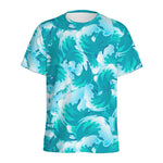 Blue Surfing Wave Pattern Print Men's Sports T-Shirt