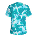 Blue Surfing Wave Pattern Print Men's Sports T-Shirt