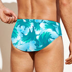 Blue Surfing Wave Pattern Print Men's Swim Briefs