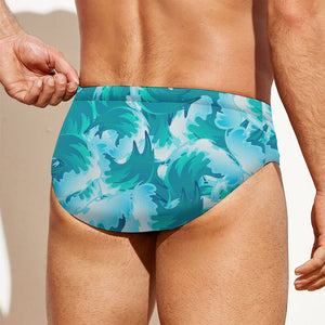 Blue Surfing Wave Pattern Print Men's Swim Briefs