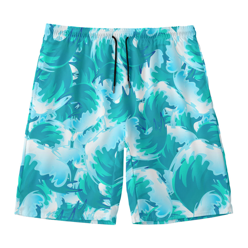 Blue Surfing Wave Pattern Print Men's Swim Trunks