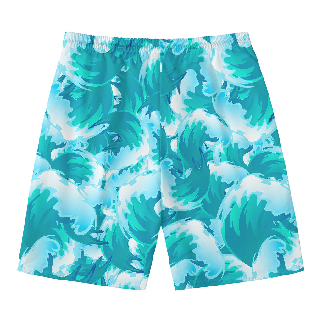 Blue Surfing Wave Pattern Print Men's Swim Trunks