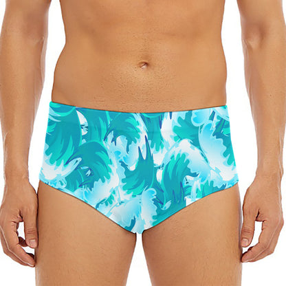 Blue Surfing Wave Pattern Print Men's Triangle Swim Briefs