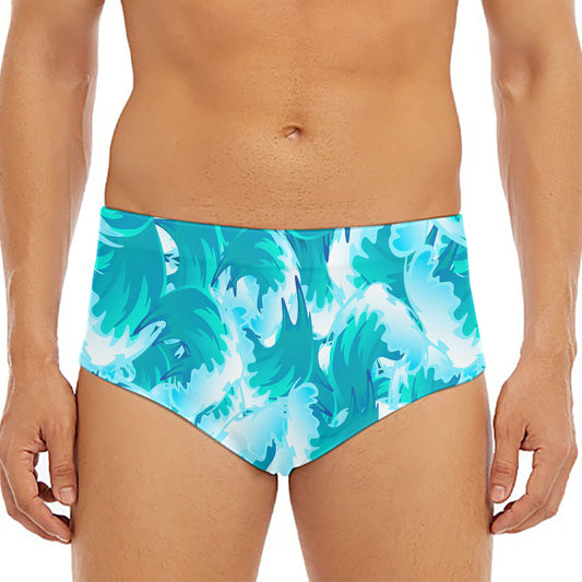 Blue Surfing Wave Pattern Print Men's Triangle Swim Briefs