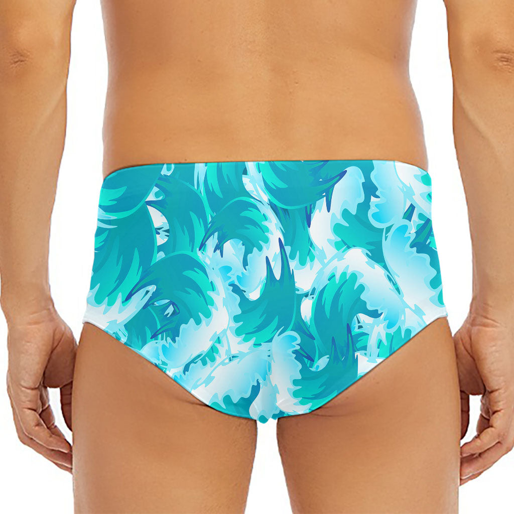 Blue Surfing Wave Pattern Print Men's Triangle Swim Briefs