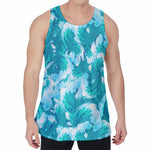 Blue Surfing Wave Pattern Print Men's Velvet Tank Top