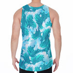Blue Surfing Wave Pattern Print Men's Velvet Tank Top