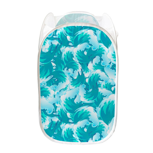 Blue Surfing Wave Pattern Print Mesh Laundry Hamper