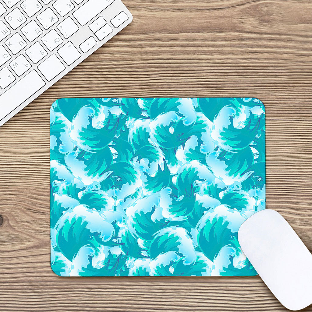 Blue Surfing Wave Pattern Print Mouse Pad