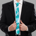 Blue Surfing Wave Pattern Print Necktie