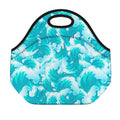 Blue Surfing Wave Pattern Print Neoprene Lunch Bag