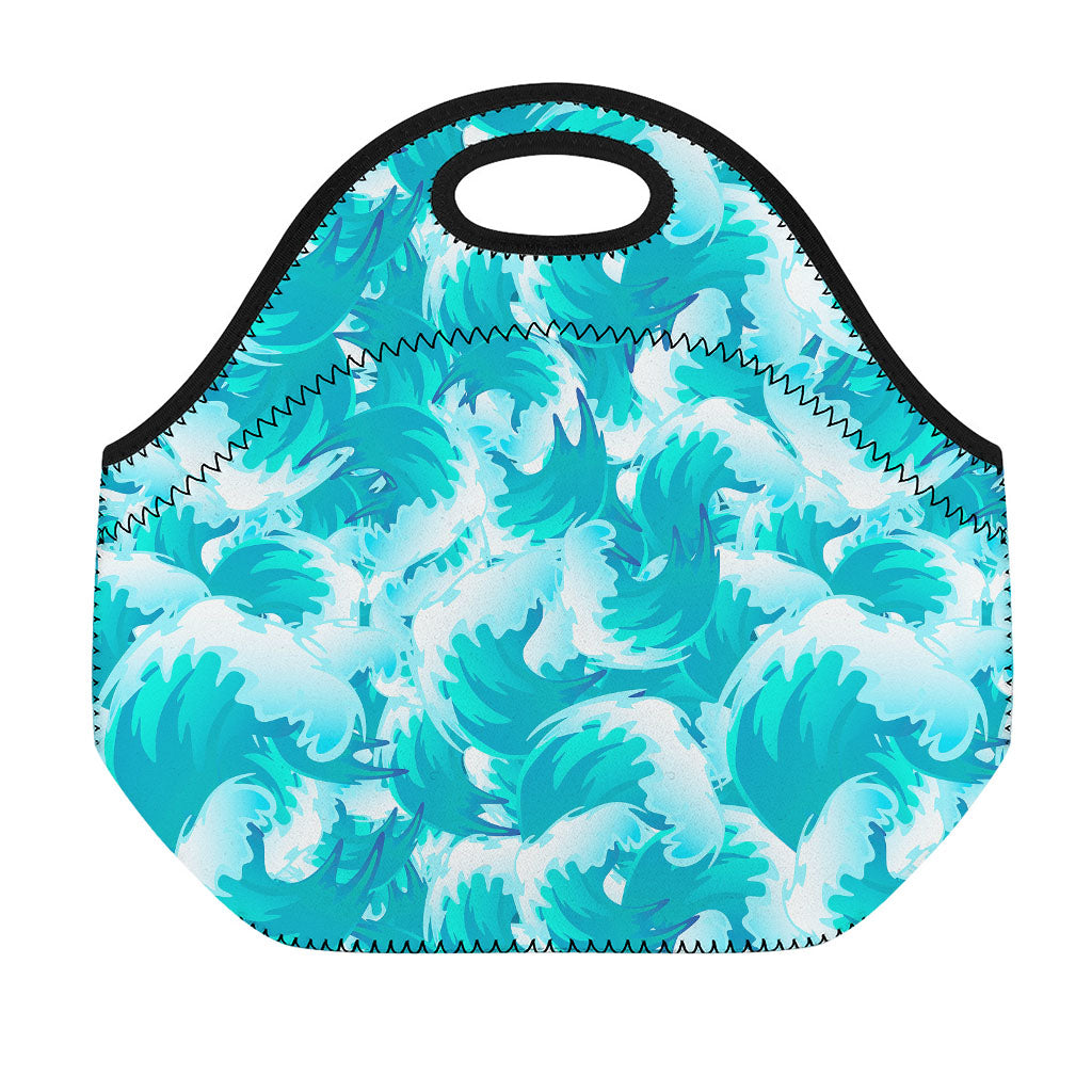 Blue Surfing Wave Pattern Print Neoprene Lunch Bag