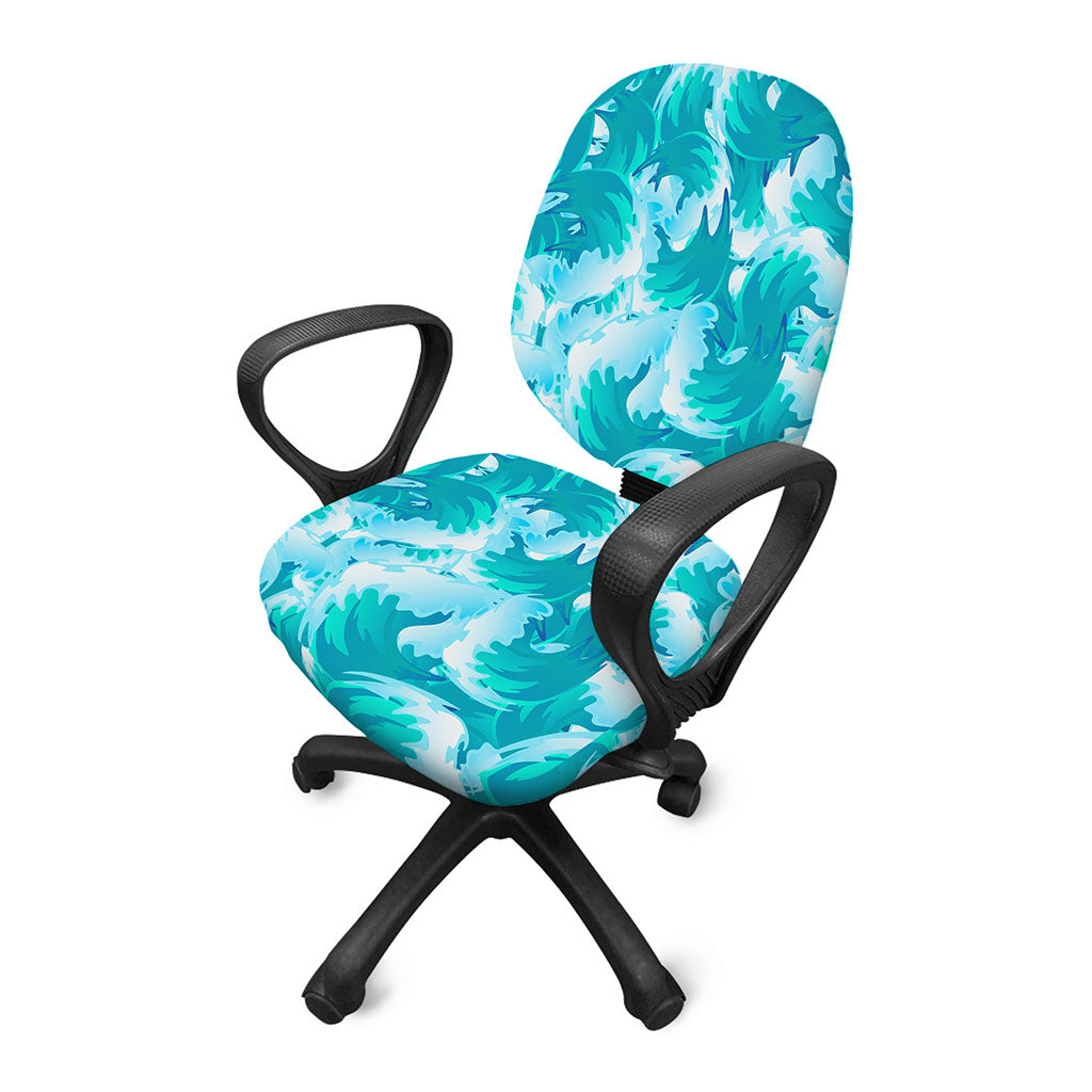 Blue Surfing Wave Pattern Print Office Chair Cover