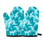 Blue Surfing Wave Pattern Print Oven Mitts