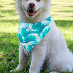 Blue Surfing Wave Pattern Print Over The Collar Dog Bandana