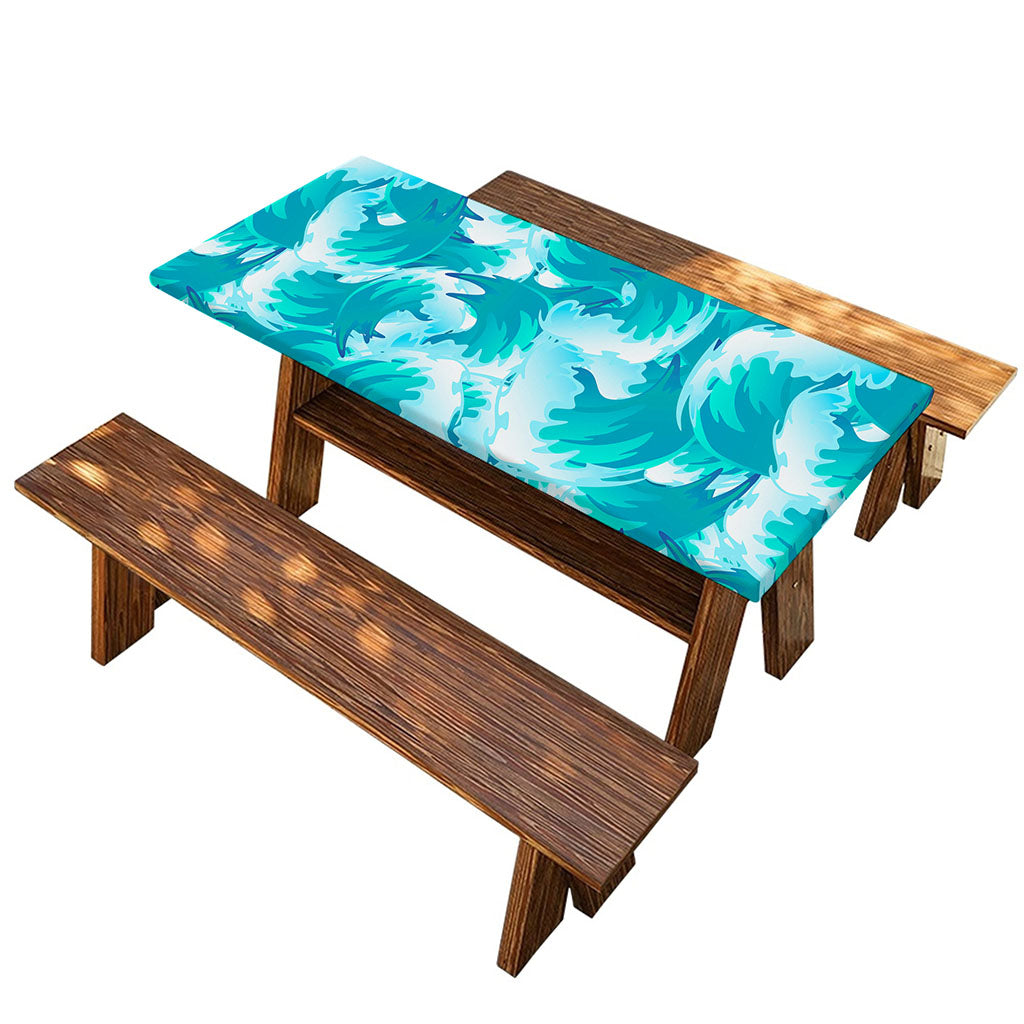 Blue Surfing Wave Pattern Print Picnic Table Cover