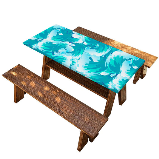 Blue Surfing Wave Pattern Print Picnic Table Cover