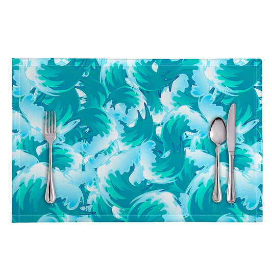 Blue Surfing Wave Pattern Print Placemat