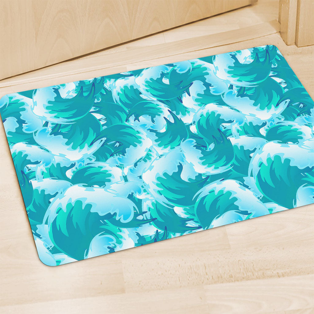 Blue Surfing Wave Pattern Print Polyester Doormat