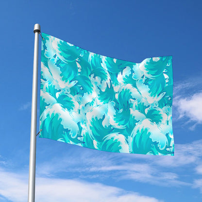 Blue Surfing Wave Pattern Print Polyester Flag