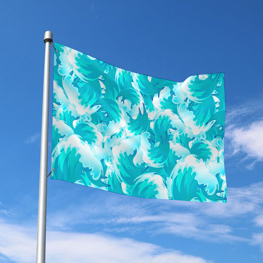 Blue Surfing Wave Pattern Print Polyester Flag