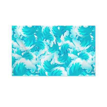 Blue Surfing Wave Pattern Print Polyester Flag