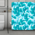 Blue Surfing Wave Pattern Print Polyester Shower Curtain