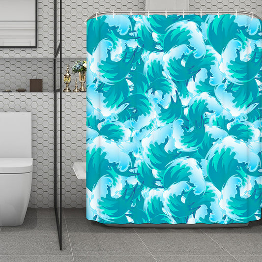 Blue Surfing Wave Pattern Print Polyester Shower Curtain