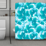 Blue Surfing Wave Pattern Print Polyester Shower Curtain