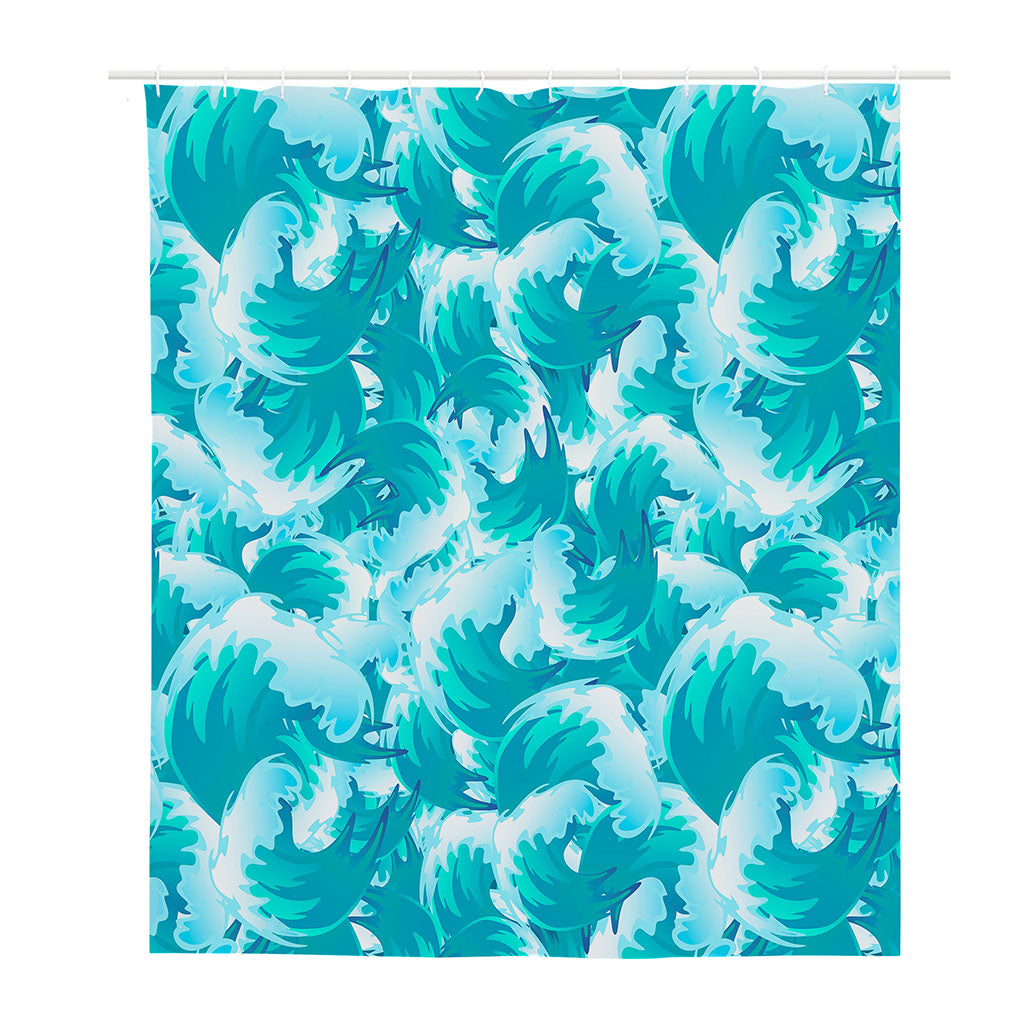 Blue Surfing Wave Pattern Print Polyester Shower Curtain