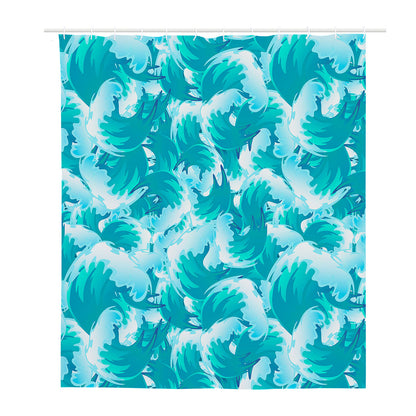 Blue Surfing Wave Pattern Print Polyester Shower Curtain
