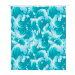 Blue Surfing Wave Pattern Print Polyester Shower Curtain