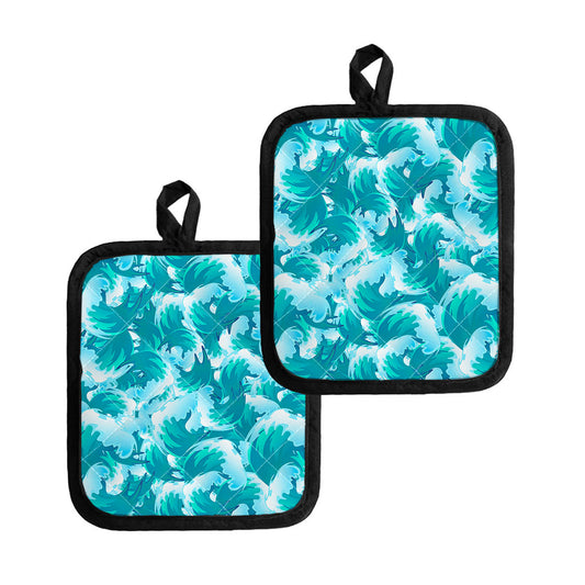 Blue Surfing Wave Pattern Print Pot Holders