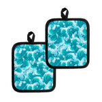 Blue Surfing Wave Pattern Print Pot Holders