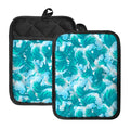 Blue Surfing Wave Pattern Print Pot Holders With Pocket