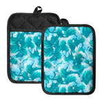 Blue Surfing Wave Pattern Print Pot Holders With Pocket