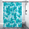 Blue Surfing Wave Pattern Print Premium Shower Curtain