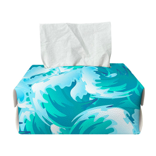 Blue Surfing Wave Pattern Print Rectangle Tissue Box Cover