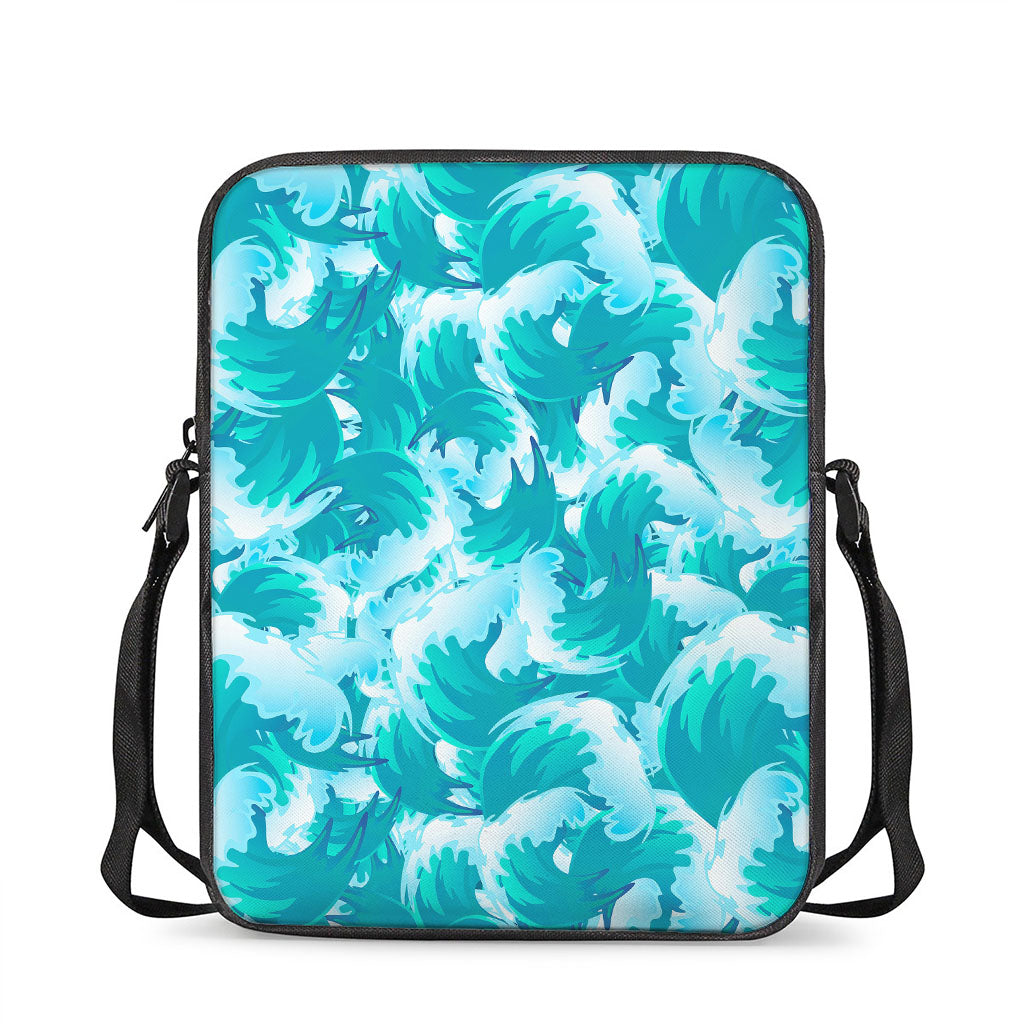 Blue Surfing Wave Pattern Print Rectangular Crossbody Bag