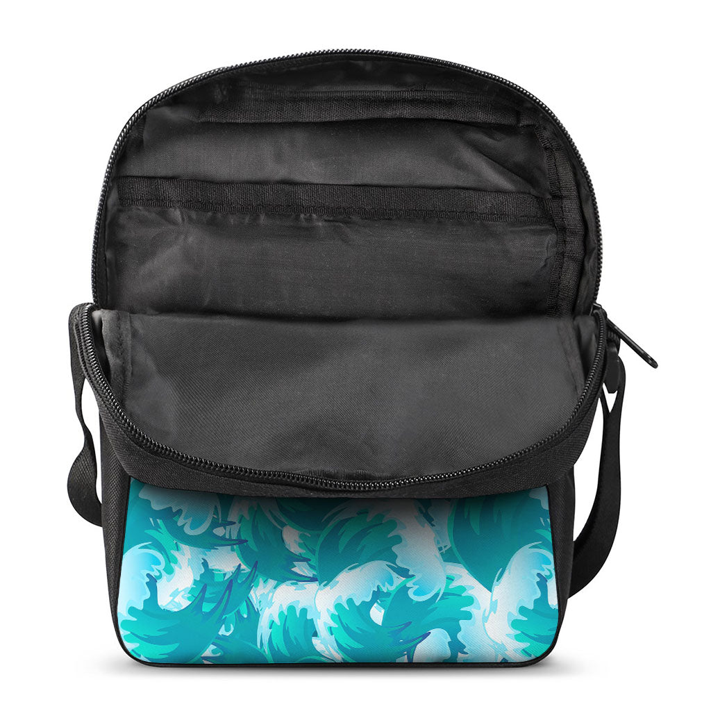 Blue Surfing Wave Pattern Print Rectangular Crossbody Bag