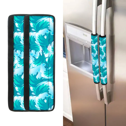Blue Surfing Wave Pattern Print Refrigerator Handle Covers