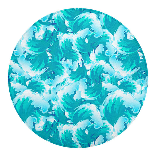 Blue Surfing Wave Pattern Print Round Blanket