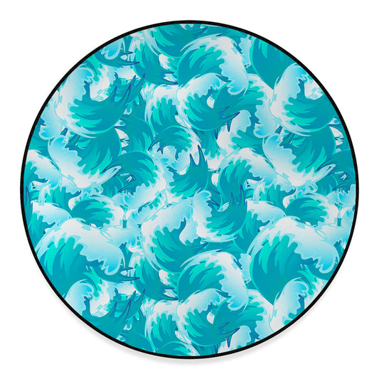 Blue Surfing Wave Pattern Print Round Floor Mat