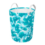 Blue Surfing Wave Pattern Print Round Laundry Basket