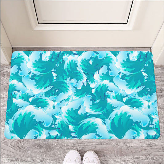 Blue Surfing Wave Pattern Print Rubber Doormat