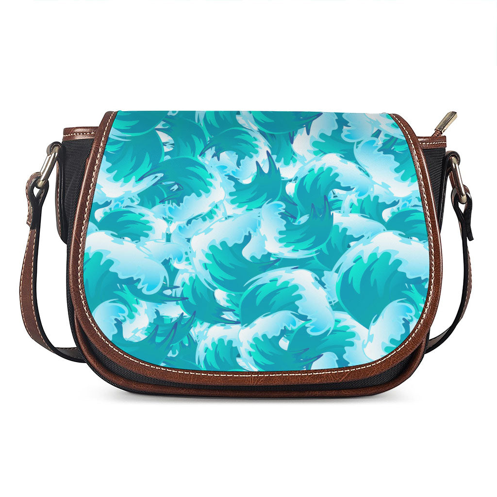 Blue Surfing Wave Pattern Print Saddle Bag