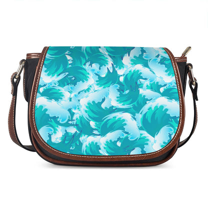 Blue Surfing Wave Pattern Print Saddle Bag