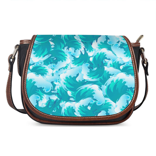 Blue Surfing Wave Pattern Print Saddle Bag
